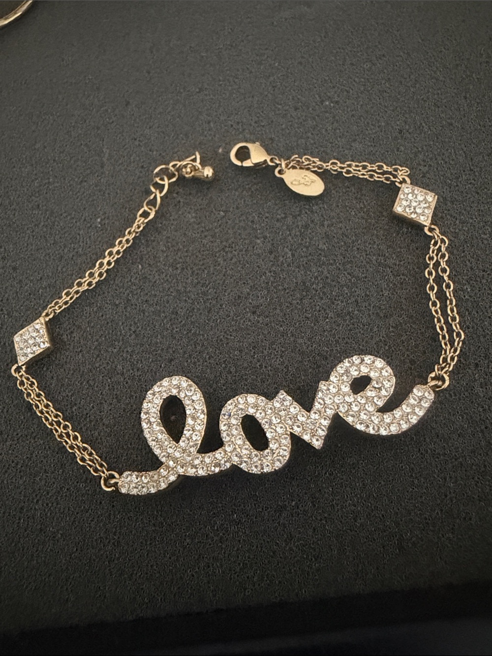 Gold-Tone 'Love' Crystal Script Bracelet